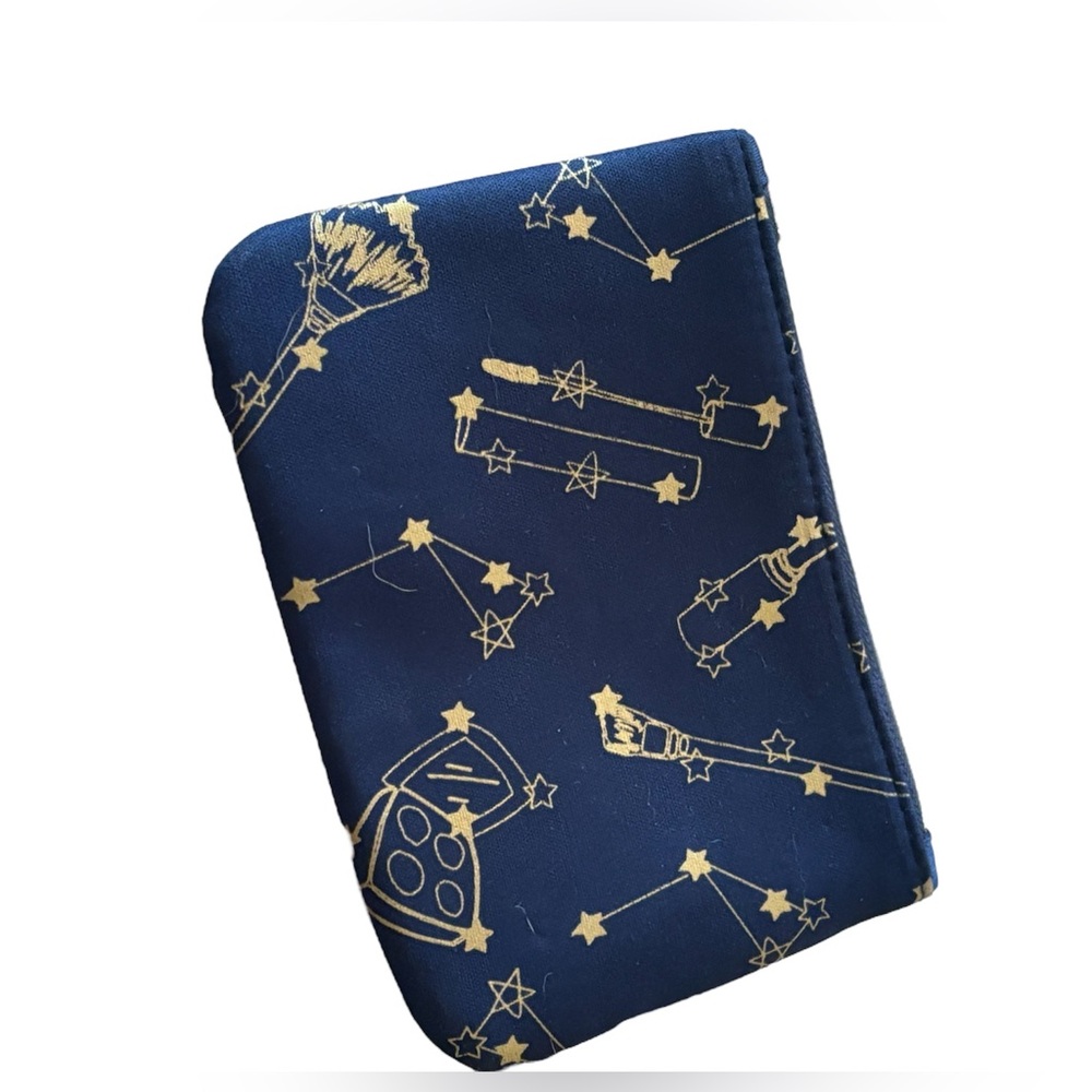 Navy Blue Makeup Bag with Gold Constellation Print